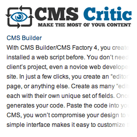 CMS BuilderとCMS Factory 4がCMS Criticで紹介されました。